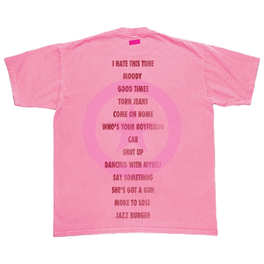 (this is a royel otis hickey merch tee) pink t-shirt back